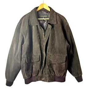 Harrison & Taylor Brown Suede Bomber Jacket Vintage Mens XL Quilted Lining Heavy